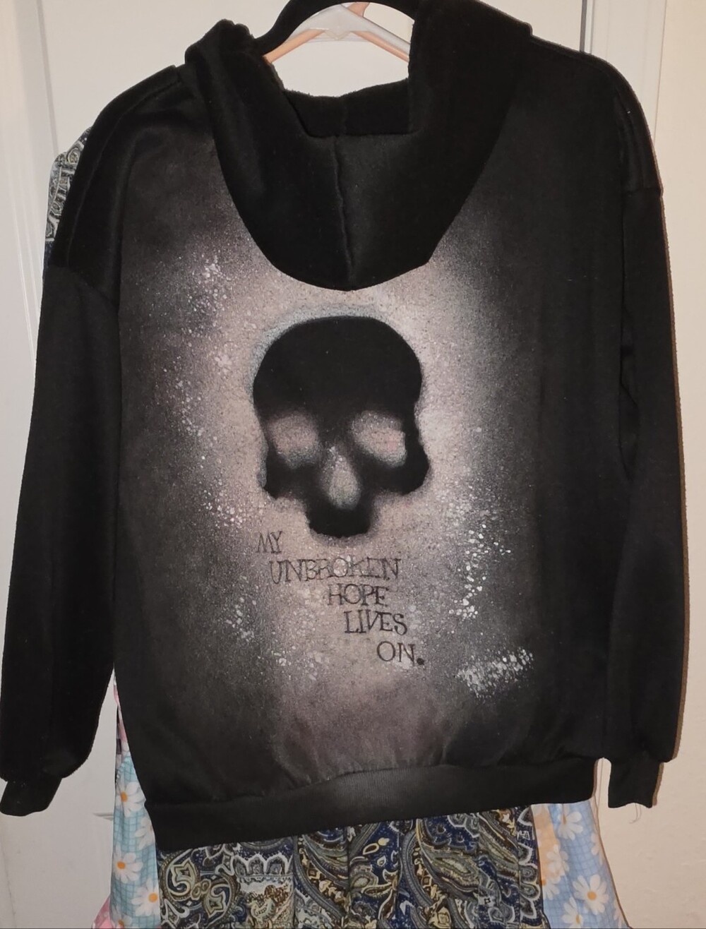 Black Kids Hoodie with Skull Graphic - My Unbroken Hope Lives On